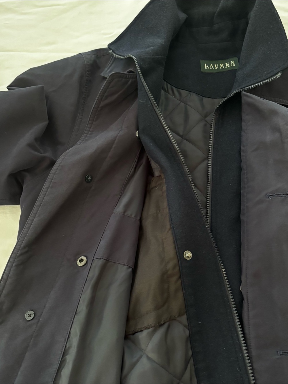 Ralph Lauren Dark Blue Quilted-Lined Trench Coat Sz 38R